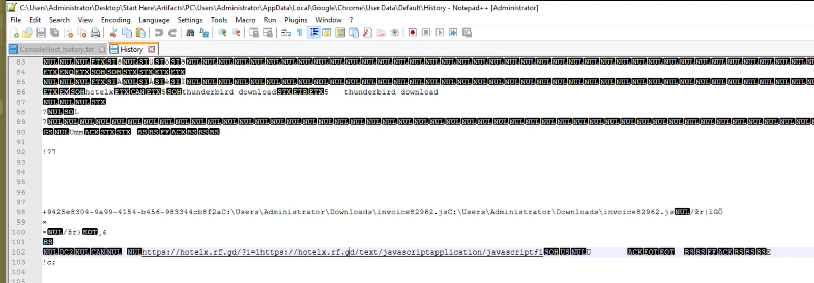 Chrome history showing download